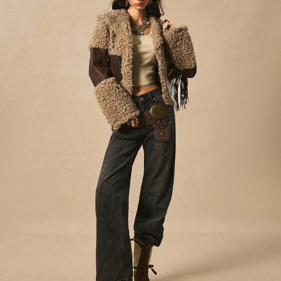Brown Bohemian Women's Fur Fringed Jacket - Picture 6 of 9